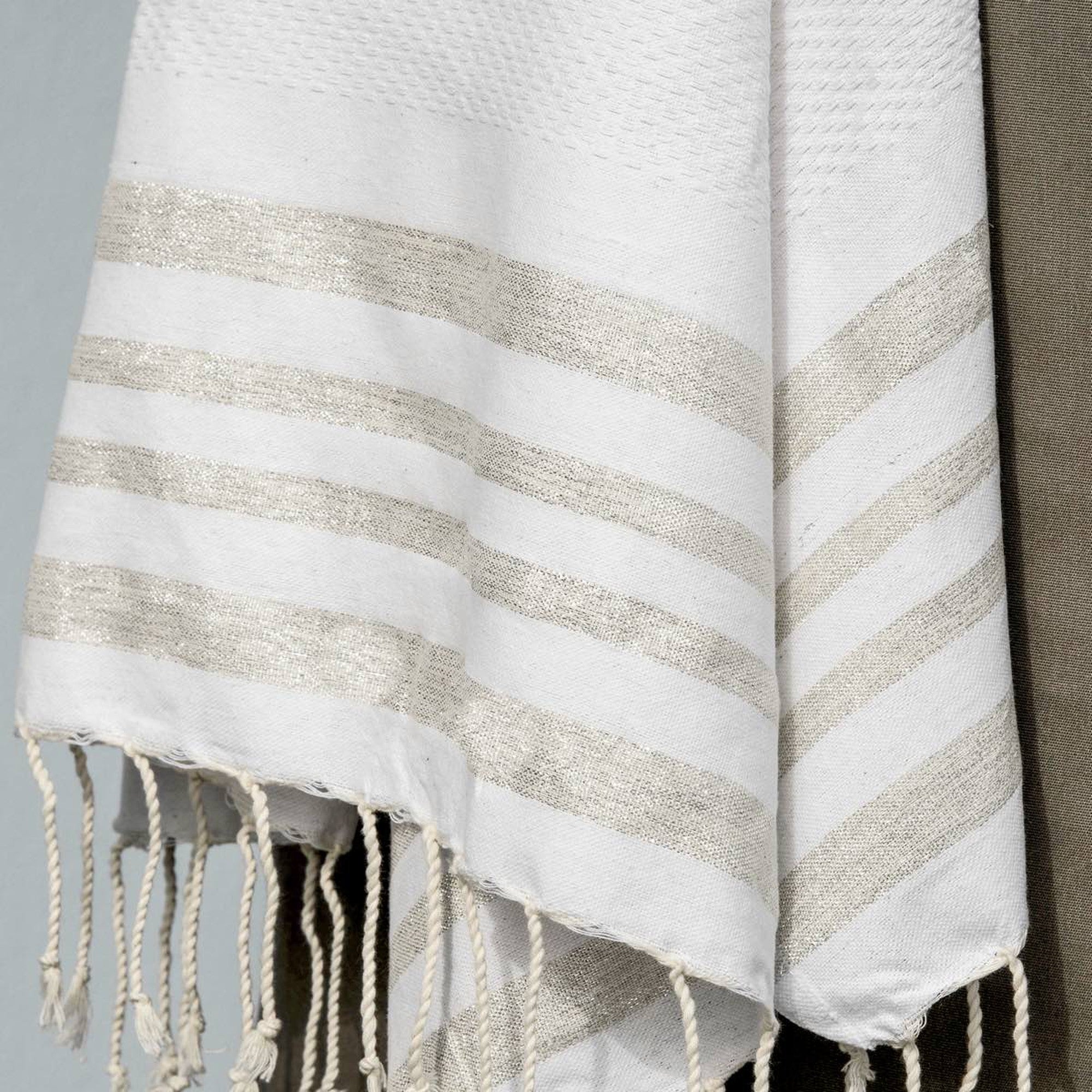 Toalla de baño de algodón nido de abeja 100x200 HAMPTONS blanco / plata