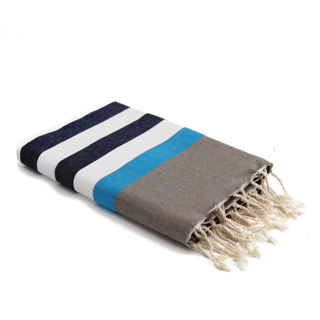 Tricolor cotton fouta 100x200 ARCACHON denim blue / azure blue