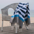 Tricolor cotton fouta 100x200 ARCACHON denim blue / azure blue
