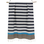Tricolor cotton fouta 100x200 ARCACHON denim blue / azure blue