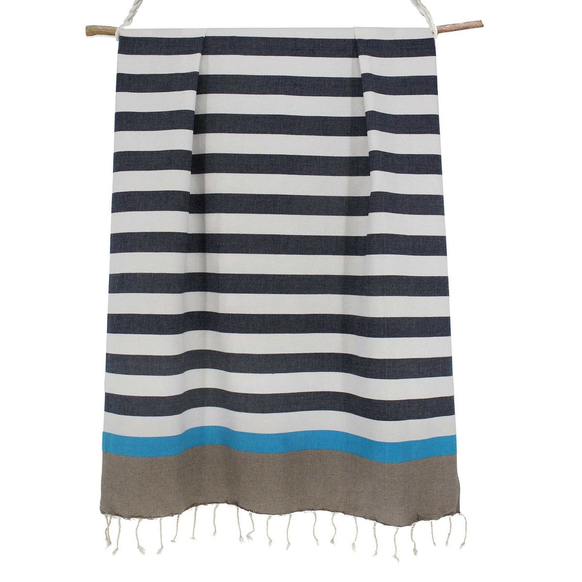 Tricolor cotton fouta 100x200 ARCACHON denim blue / azure blue