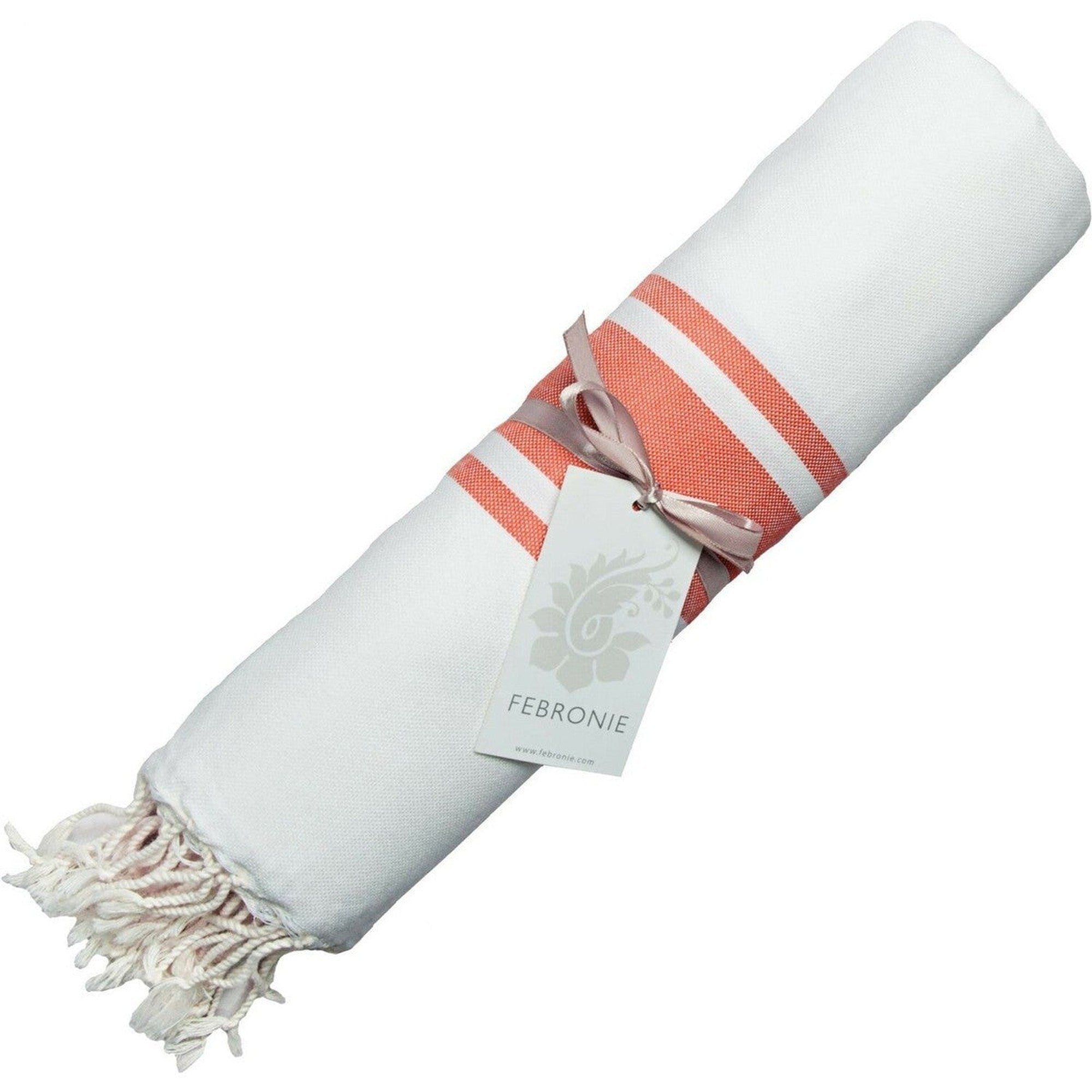 St Tropez - Fouta Blanche - Blanc/Orange Corail