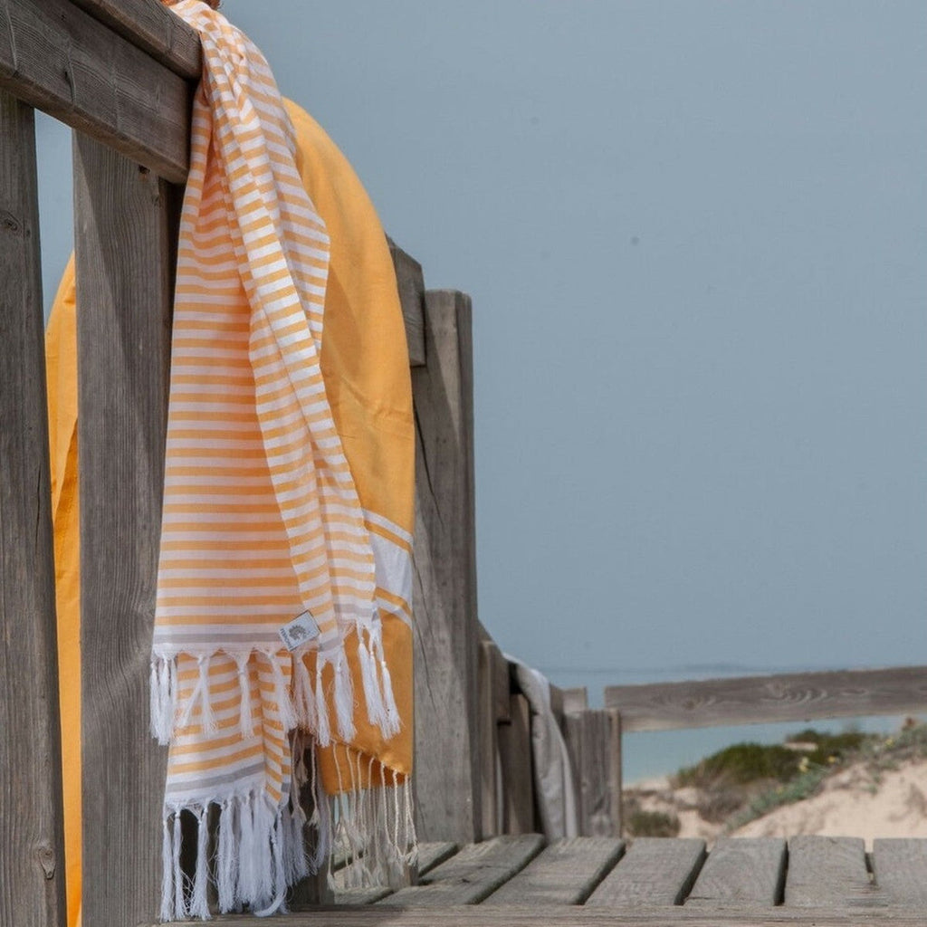 Cotton pareo fouta 100x200 BORA BORA saffron yellow / pearl gray