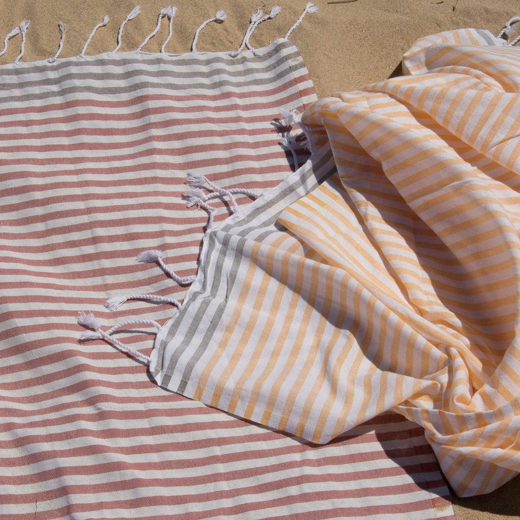 Cotton pareo fouta 100x200 BORA BORA saffron yellow / pearl gray