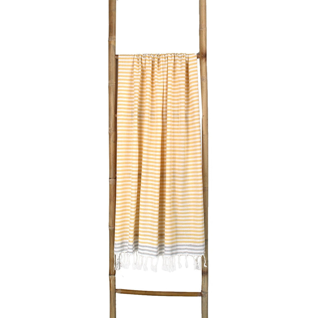 Cotton pareo fouta 100x200 BORA BORA saffron yellow / pearl gray