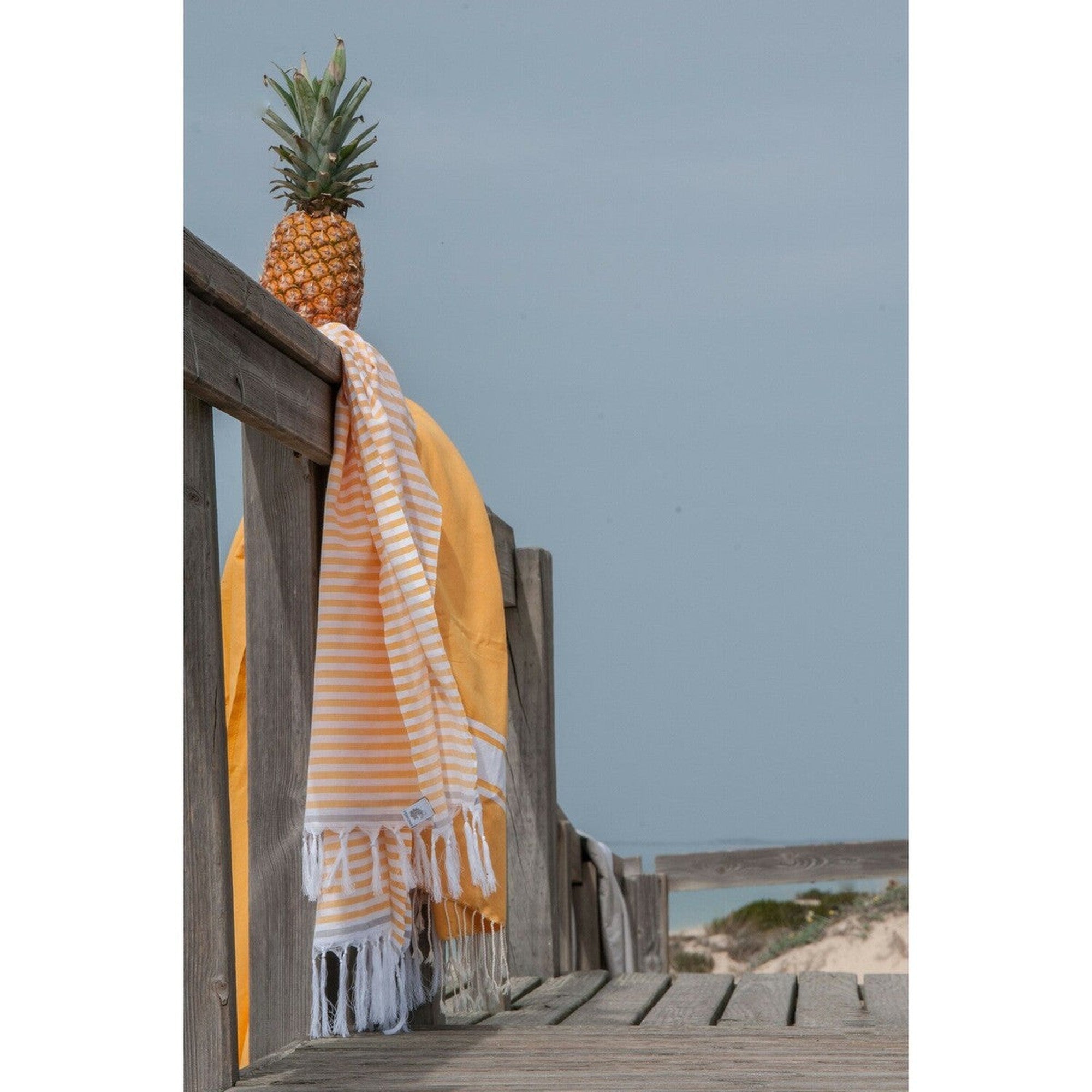 Cotton pareo fouta 100x200 BORA BORA saffron yellow / pearl gray