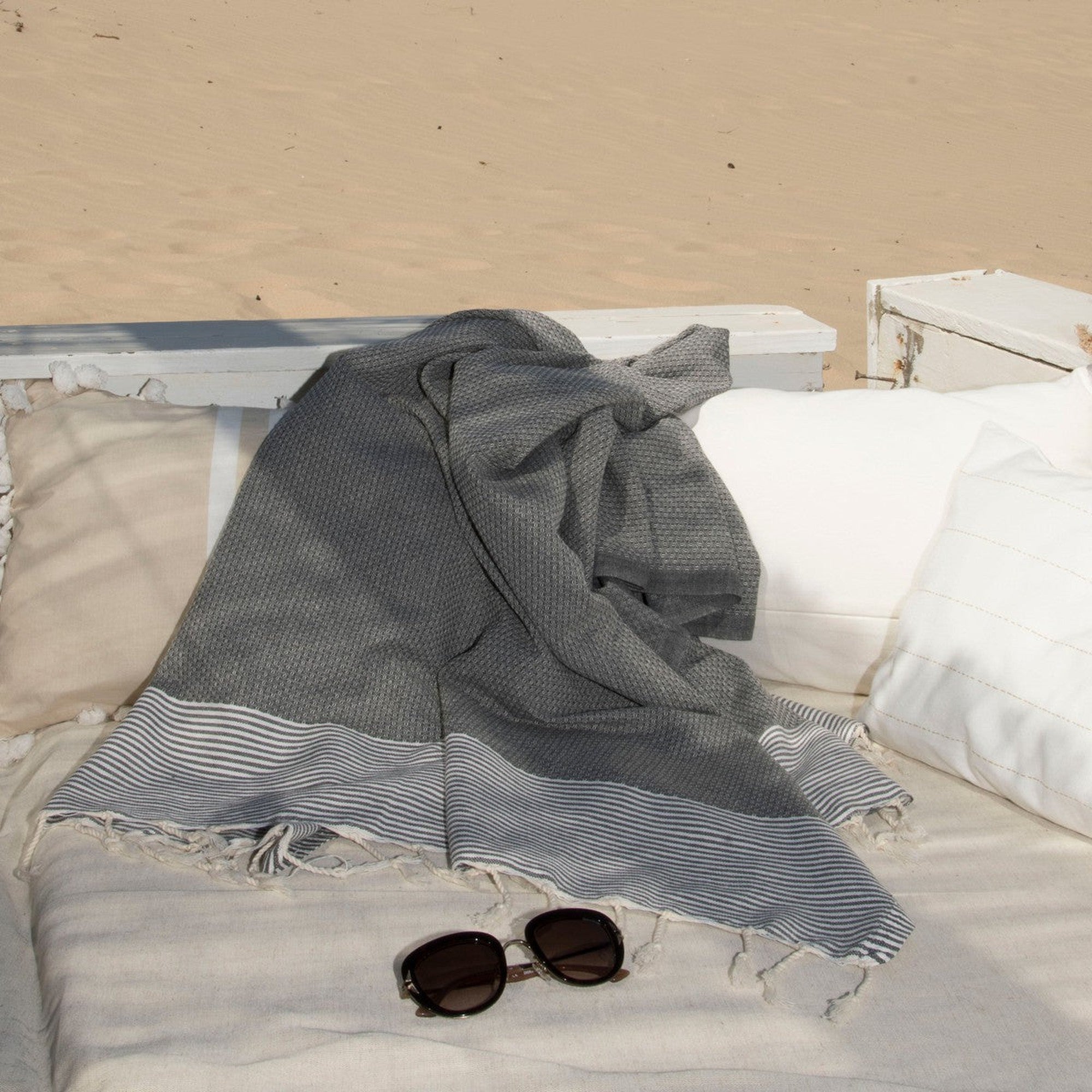 Fouta de algodón nido de abeja 100x200 IBIZA gris medio