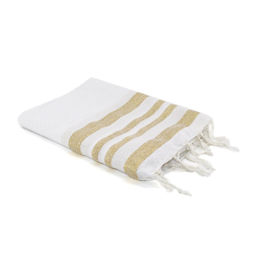 Honeycomb cotton fouta 100x200 HAMPTONS white / gold