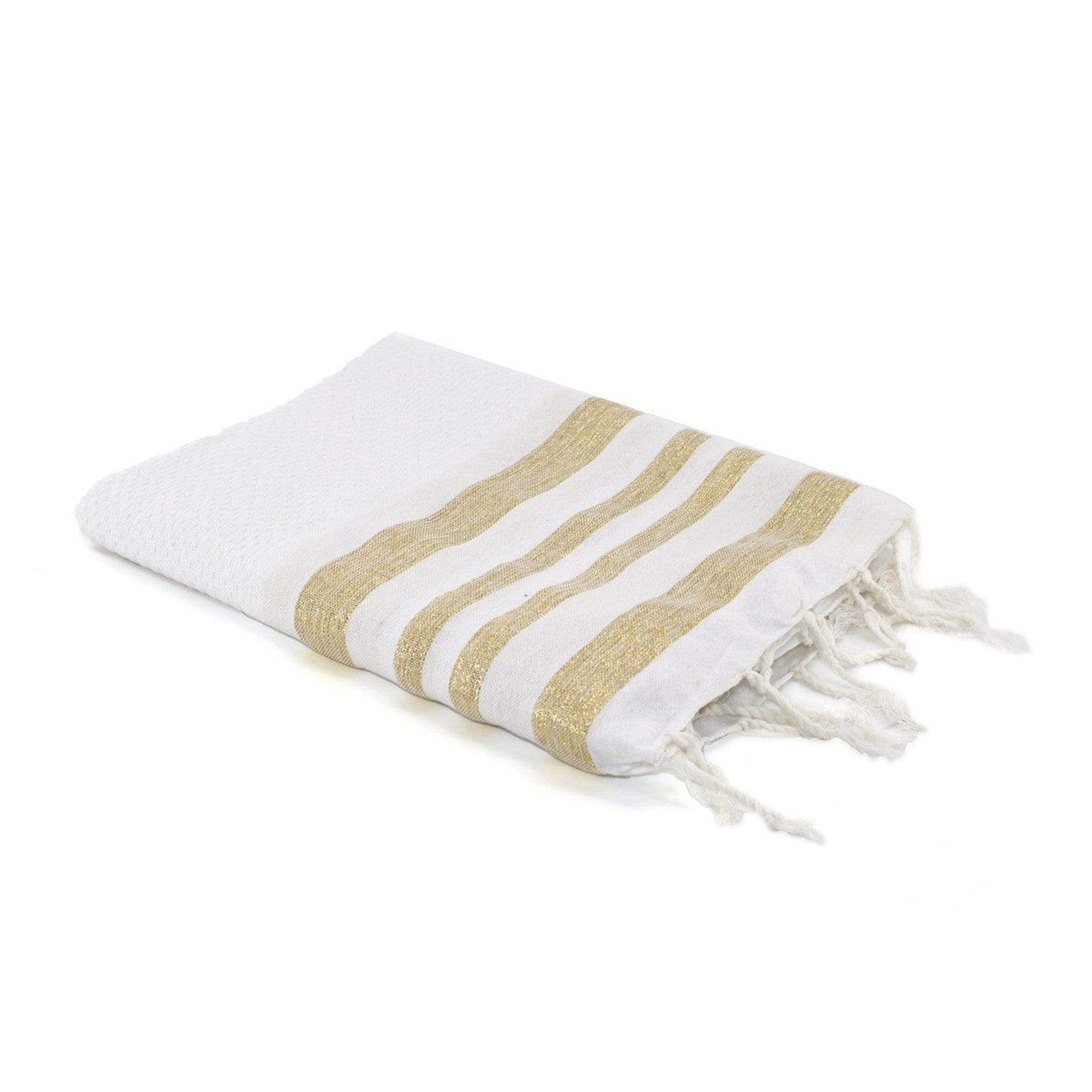 Honeycomb cotton fouta 100x200 HAMPTONS white / gold