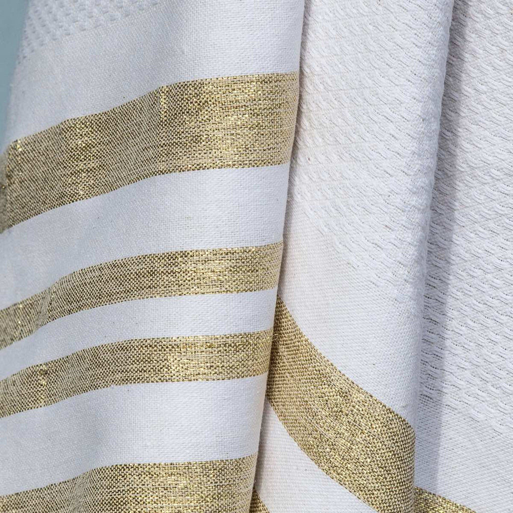 Honeycomb cotton fouta 100x200 HAMPTONS white / gold