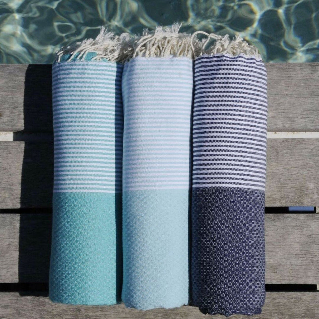 Fouta Nid D'Abeille Coton 100X200 Ibiza Bleu Aqua