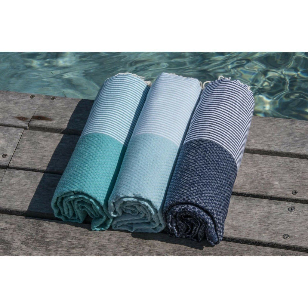 Fouta Nid D'Abeille Coton 100X200 Ibiza Bleu Aqua