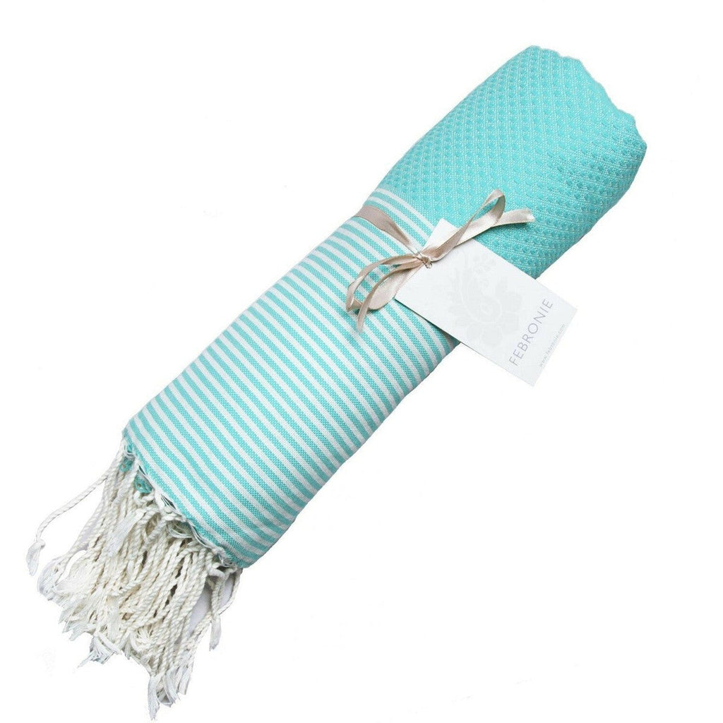 Fouta Nid D'Abeille Coton 100X200 Ibiza Bleu Aqua