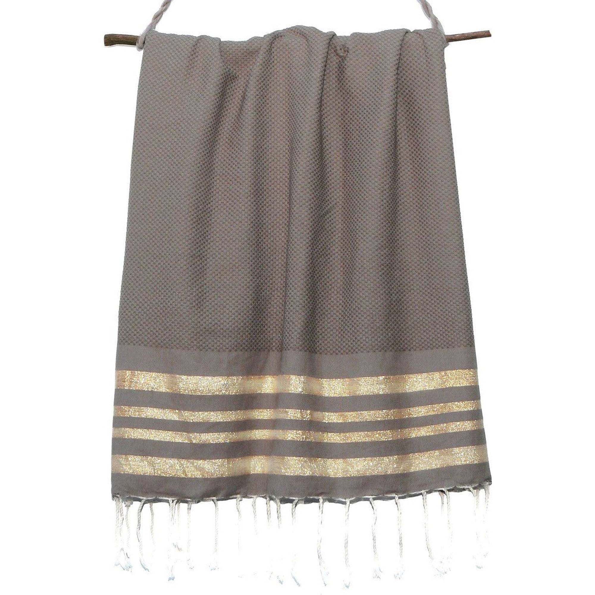 Honeycomb cotton fouta 100x200 HAMPTONS light taupe / gold