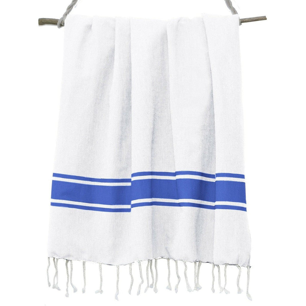 Fouta Blanca - Algodón - Blanco / Azul Griego - St Tropez