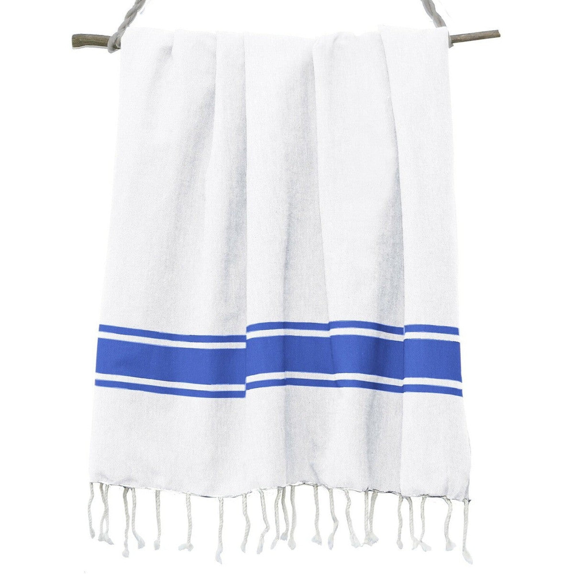 Fouta Blanca - Algodón - Blanco / Azul Griego - St Tropez