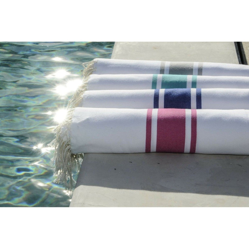 Fouta Blanca - Algodón - Blanco / Azul Griego - St Tropez