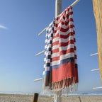 Tricolor cotton fouta 100x200 ARCACHON red / denim blue