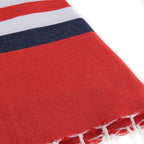 Tricolor cotton fouta 100x200 ARCACHON red / denim blue