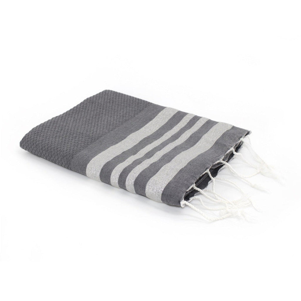 Fouta Nid D'Abeille Coton 100X200 Hamptons Gris Moyen / Argent