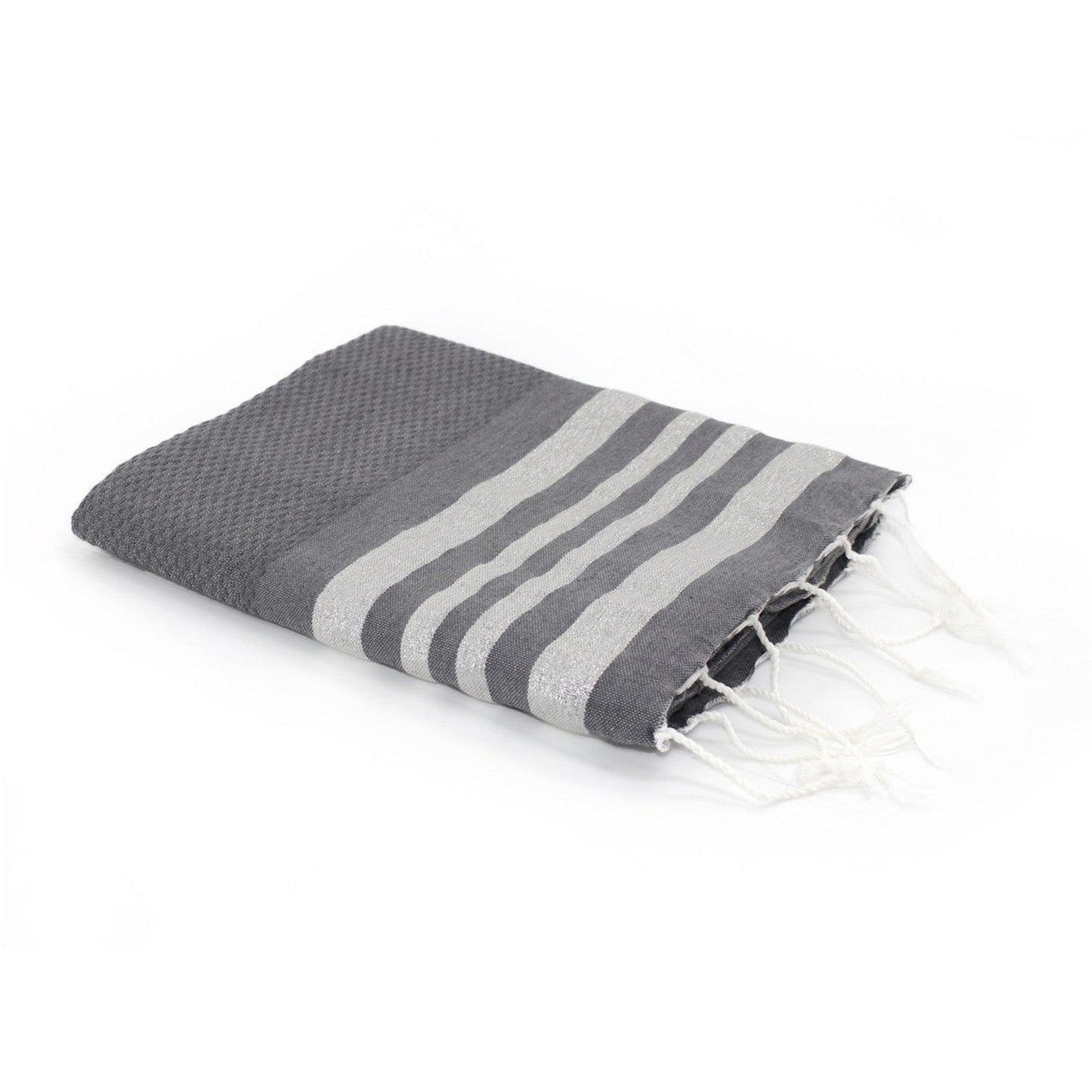 Fouta Nid D'Abeille Coton 100X200 Hamptons Gris Moyen / Argent