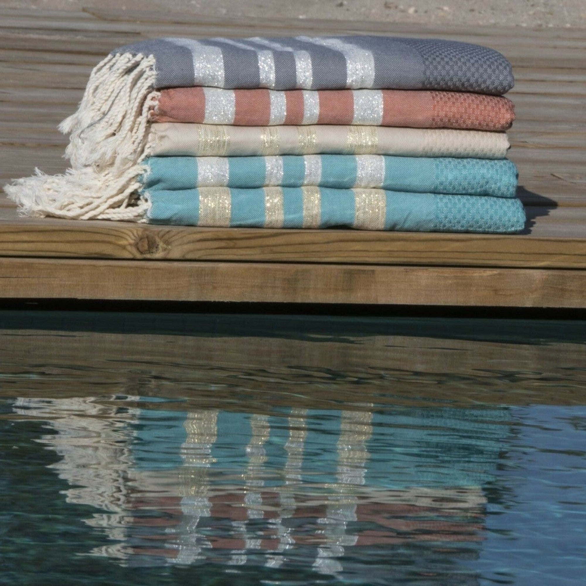 Fouta Nid D'Abeille Coton 100X200 Hamptons Gris Moyen / Argent