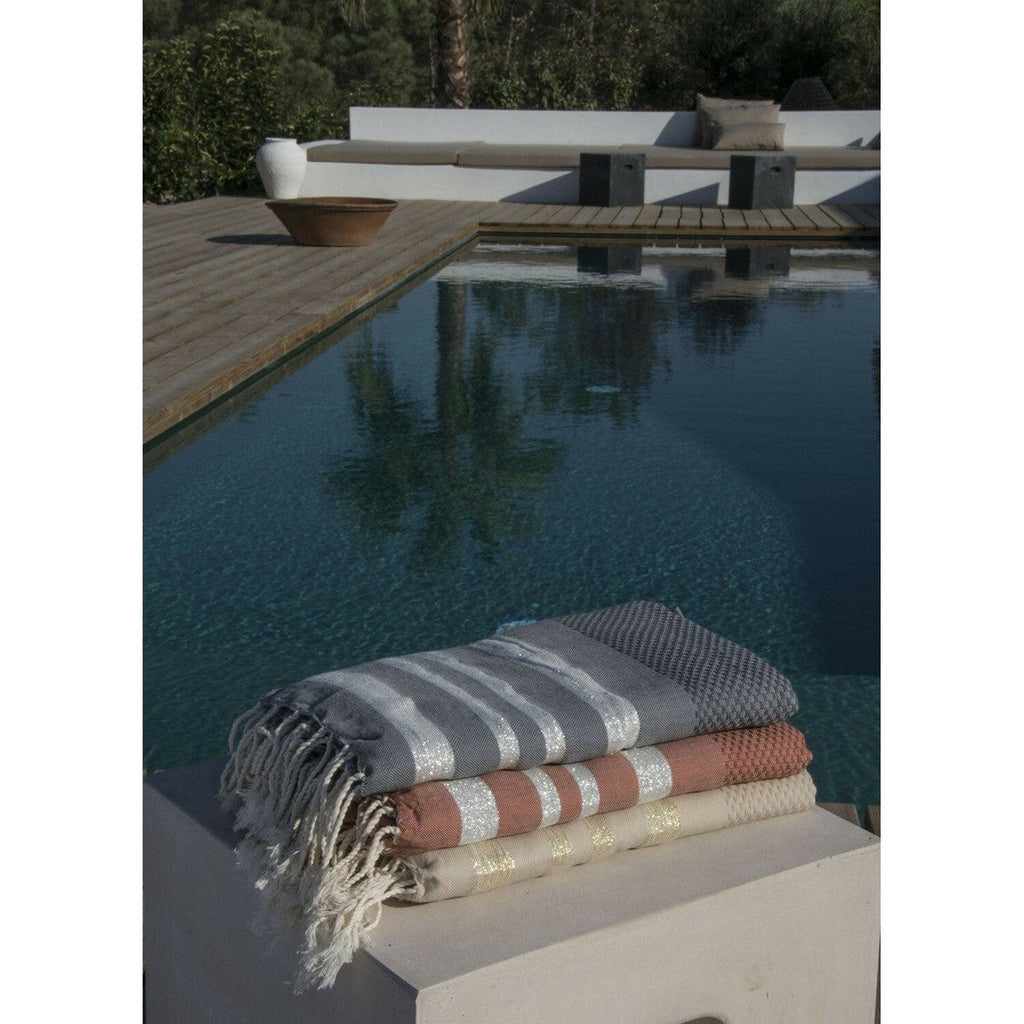 Fouta Nid D'Abeille Coton 100X200 Hamptons Gris Moyen / Argent