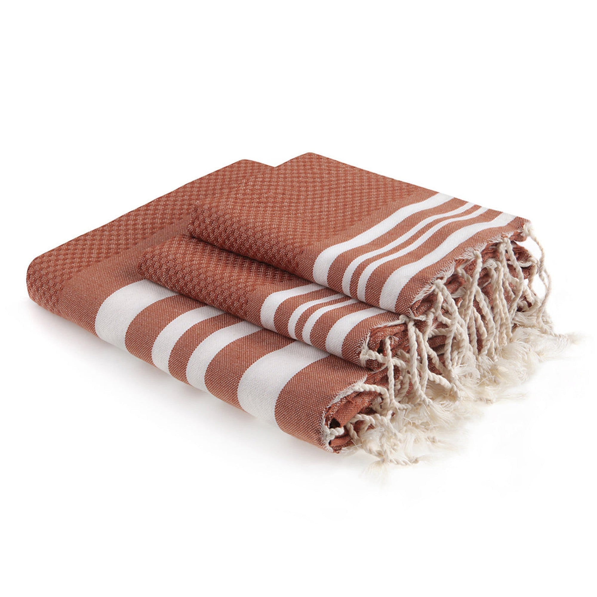 Bath towels (1+2) cotton 100x200+2(40x60) HAMPTONS terracotta / white