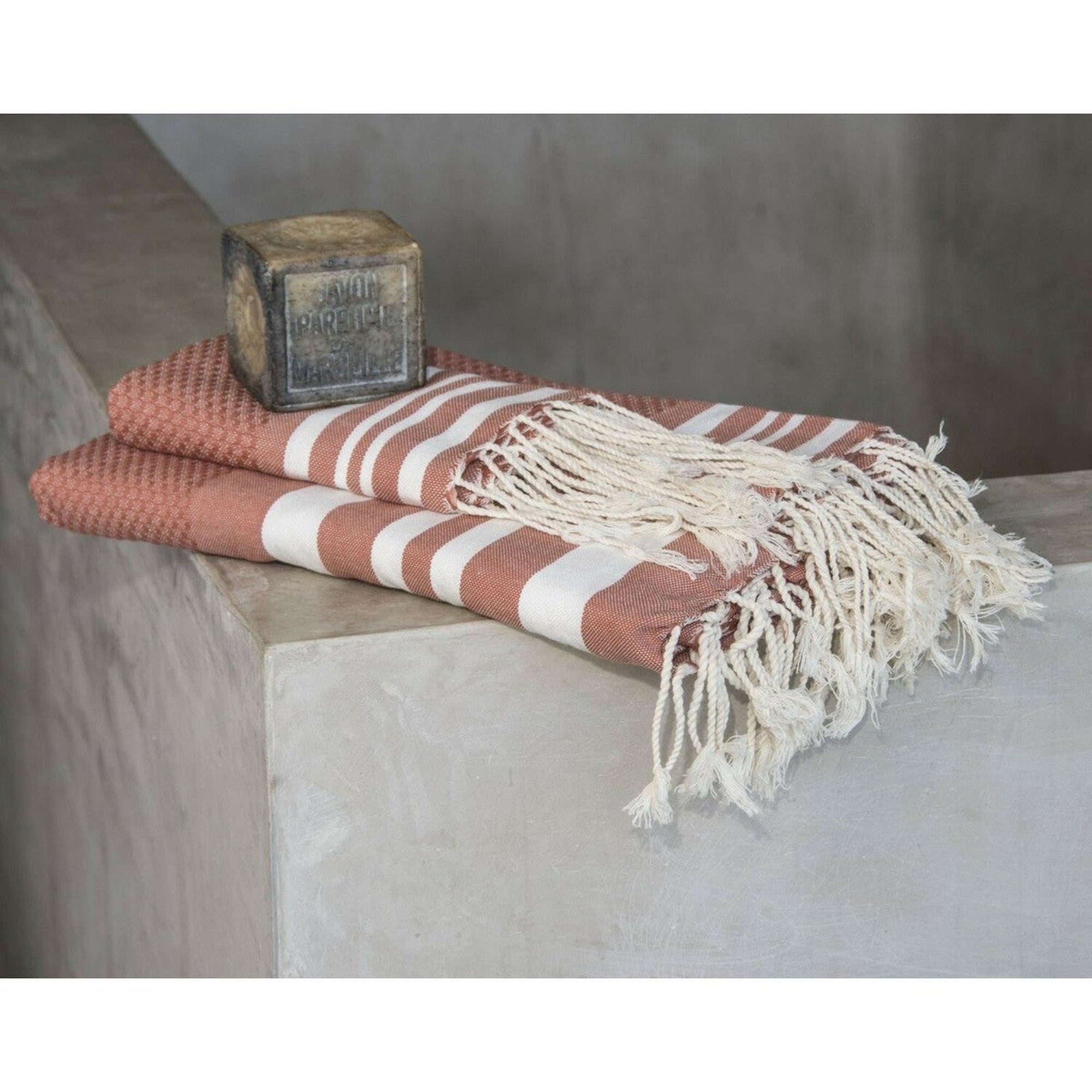 Bath towels (1+2) cotton 100x200+2(40x60) HAMPTONS terracotta / white
