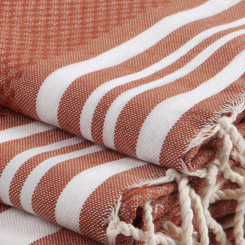 Bath towels (1+2) cotton 100x200+2(40x60) HAMPTONS terracotta / white