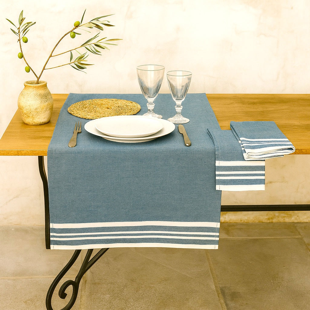 Cotton Table Runner 50x150 - Mahdia - Petrol Blue