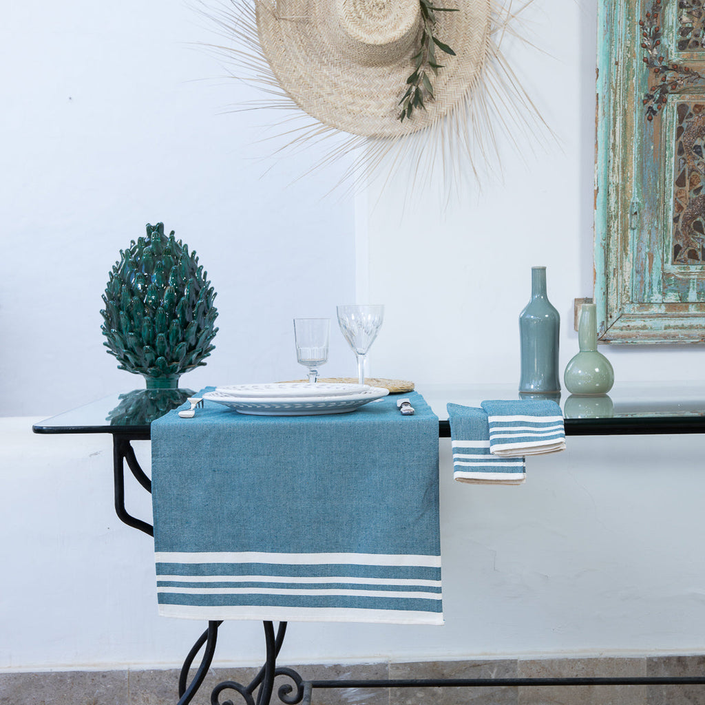 Cotton Table Runner 50x150 - Mahdia - Petrol Blue