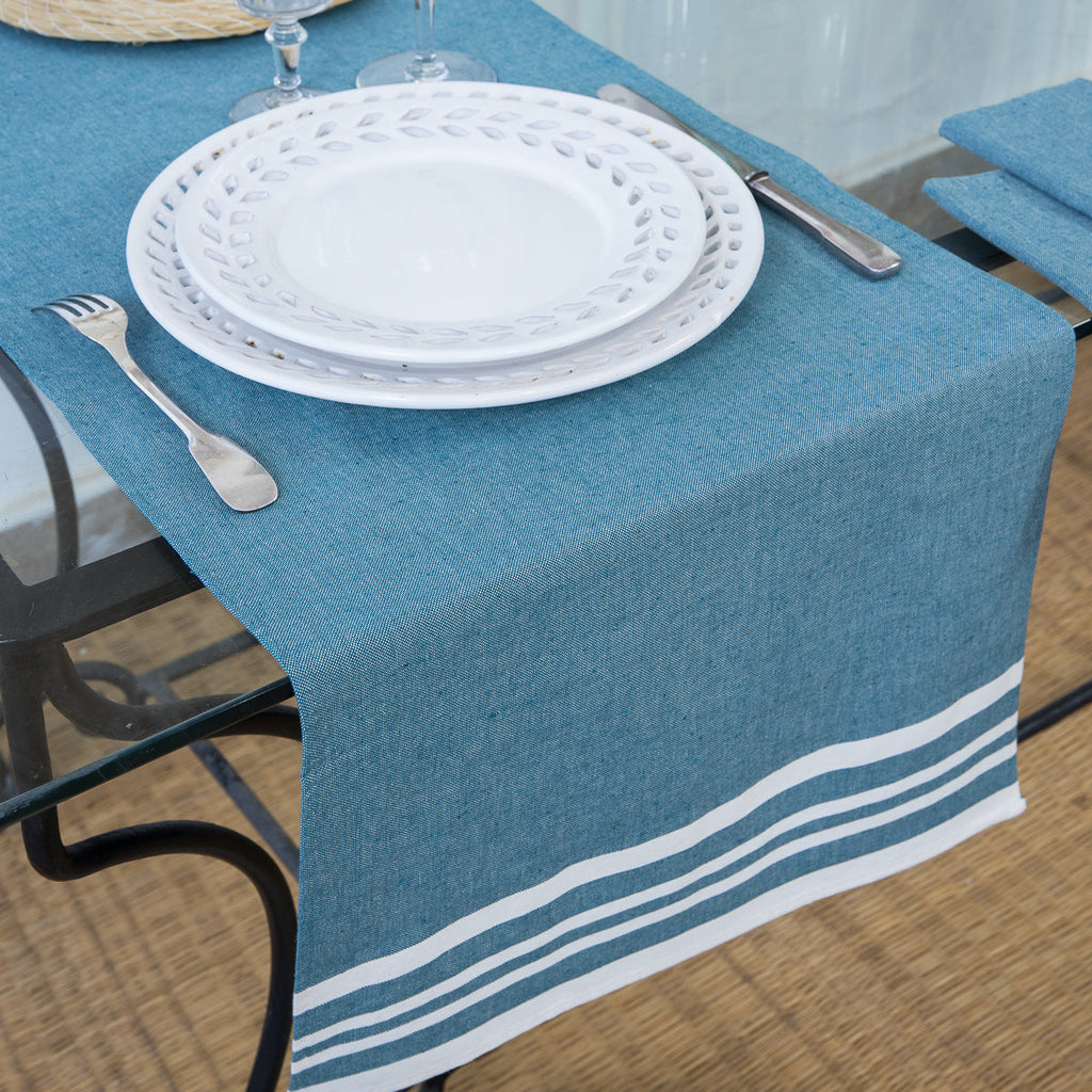 Cotton Table Runner 50x150 - Mahdia - Petrol Blue