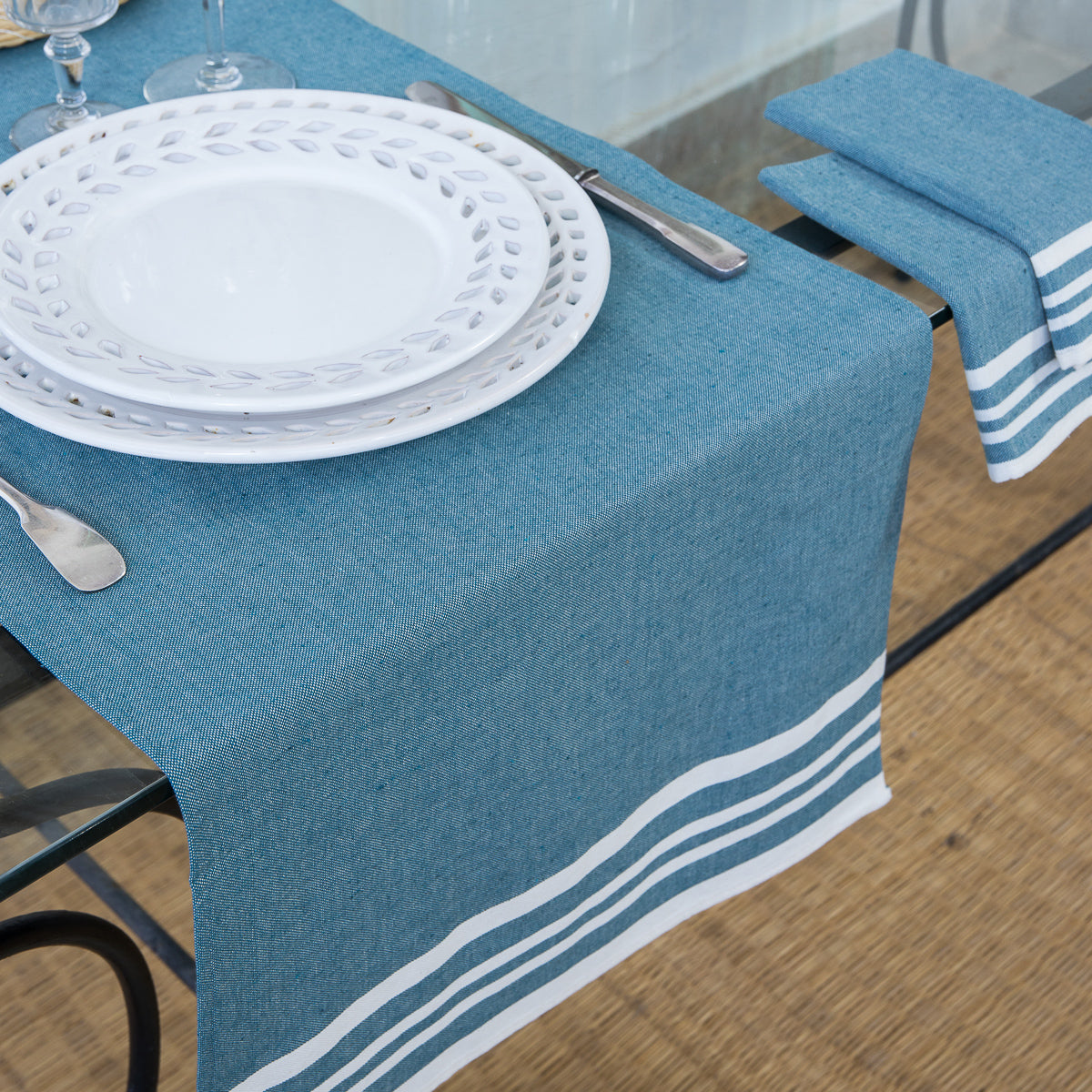 Cotton Table Runner 50x150 - Mahdia - Petrol Blue