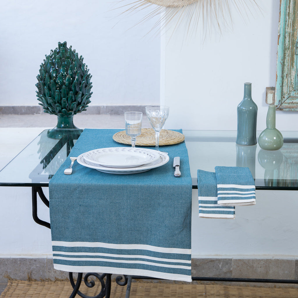 Cotton Table Runner 50x150 - Mahdia - Petrol Blue