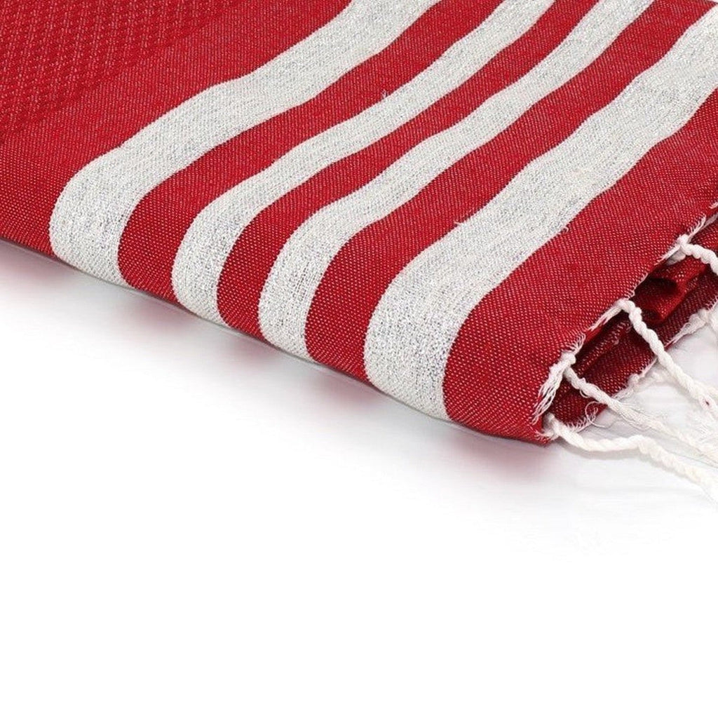 Fouta Nid D'Abeille Coton 100X200 Hamptons Rouge / Argent