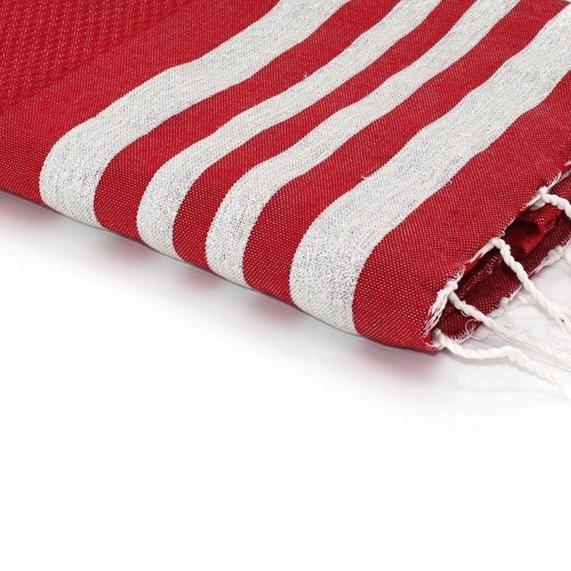 Fouta Nid D'Abeille Coton 100X200 Hamptons Rouge / Argent