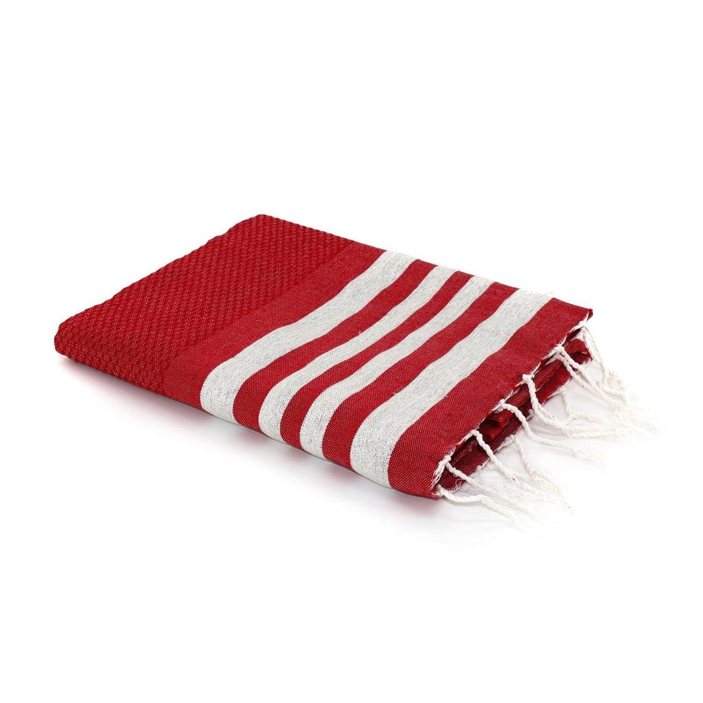 Fouta Nid D'Abeille Coton 100X200 Hamptons Rouge / Argent