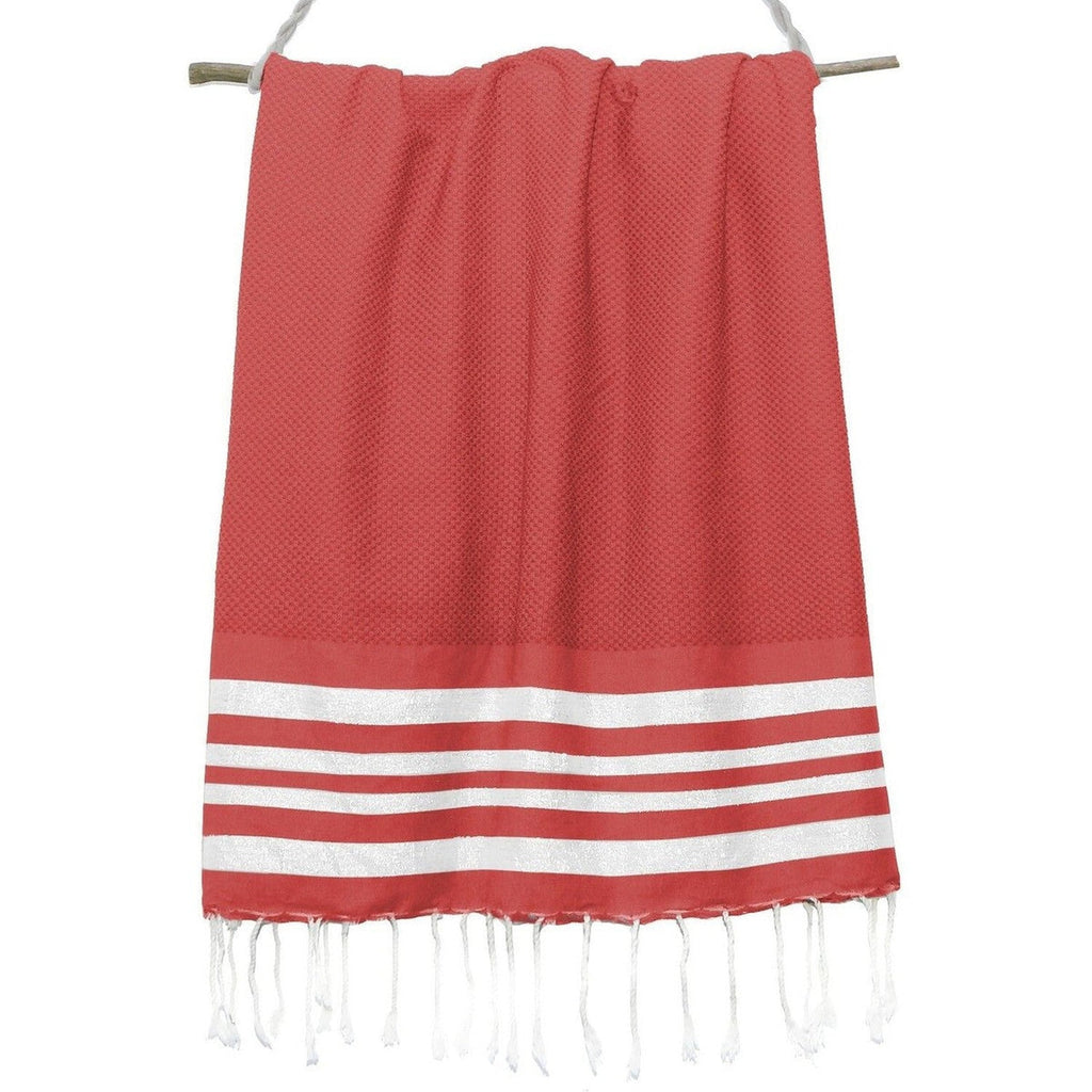 Fouta Nid D'Abeille Coton 100X200 Hamptons Rouge / Argent