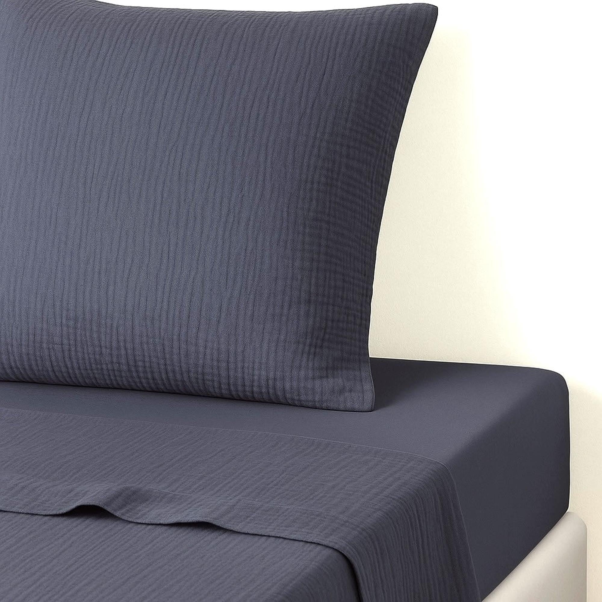 Carla - Flat Sheet - Cotton Gauze - Storm Blue