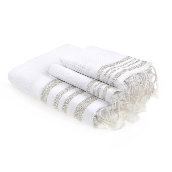 Toallas de baño (1+2) algodón 100x200+2(40x60) HAMPTONS blanco / plata