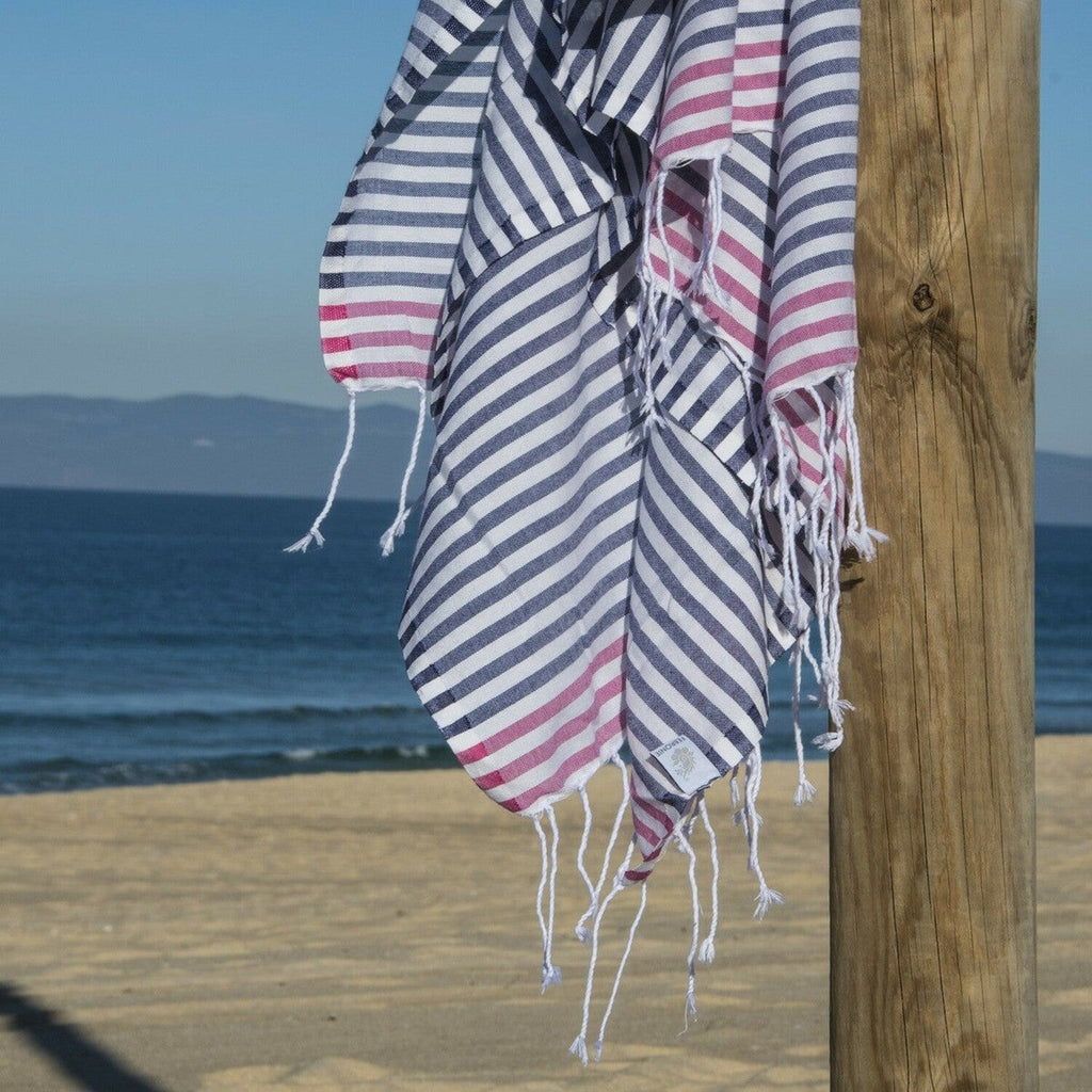 Cotton pareo fouta 100x200 BORA BORA denim blue / fuchsia pink