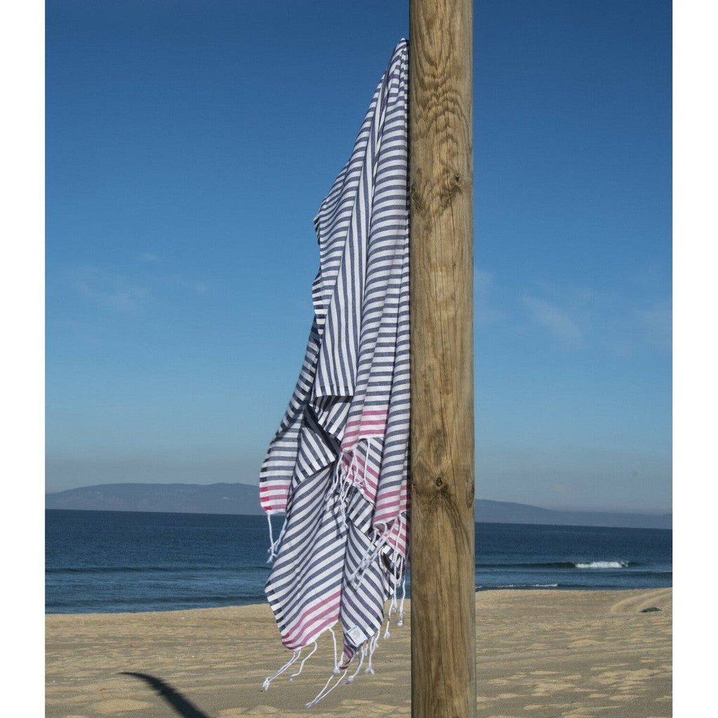 Cotton pareo fouta 100x200 BORA BORA denim blue / fuchsia pink