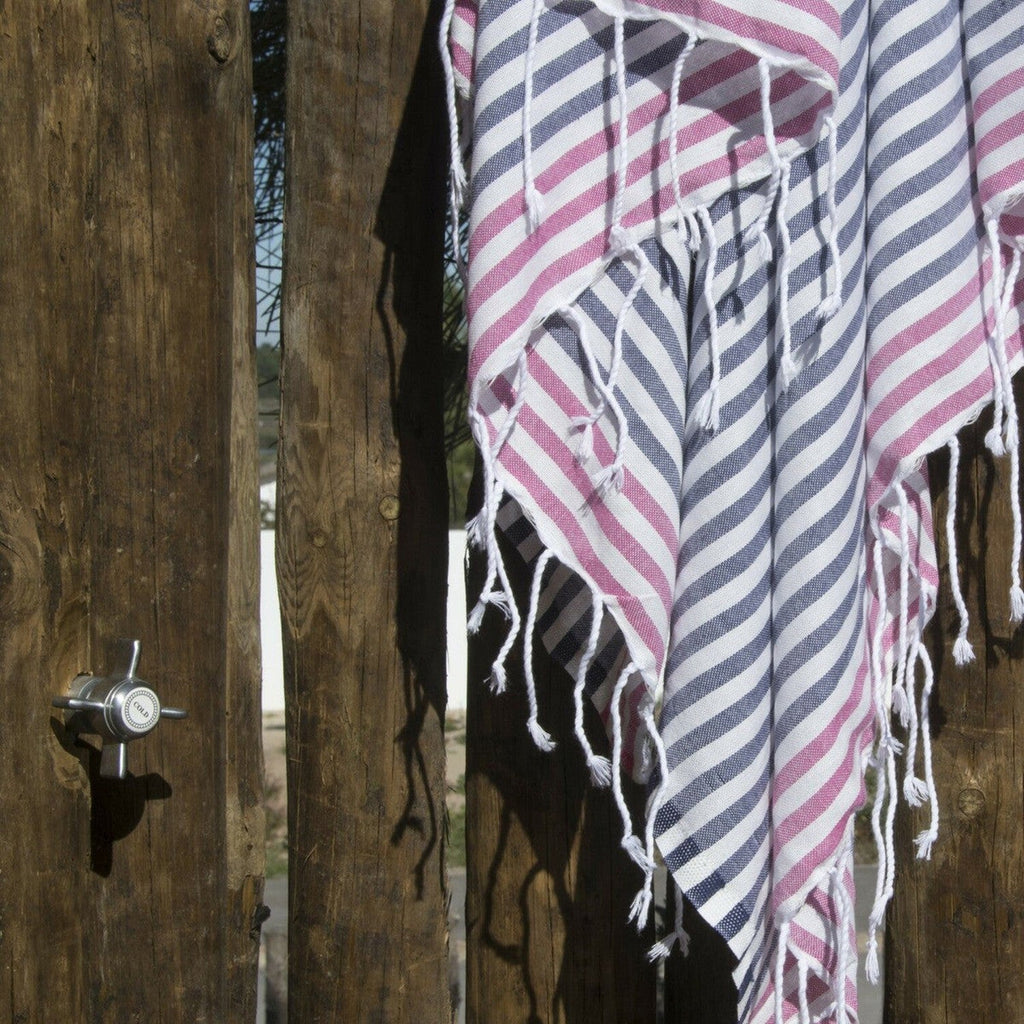 Cotton pareo fouta 100x200 BORA BORA denim blue / fuchsia pink