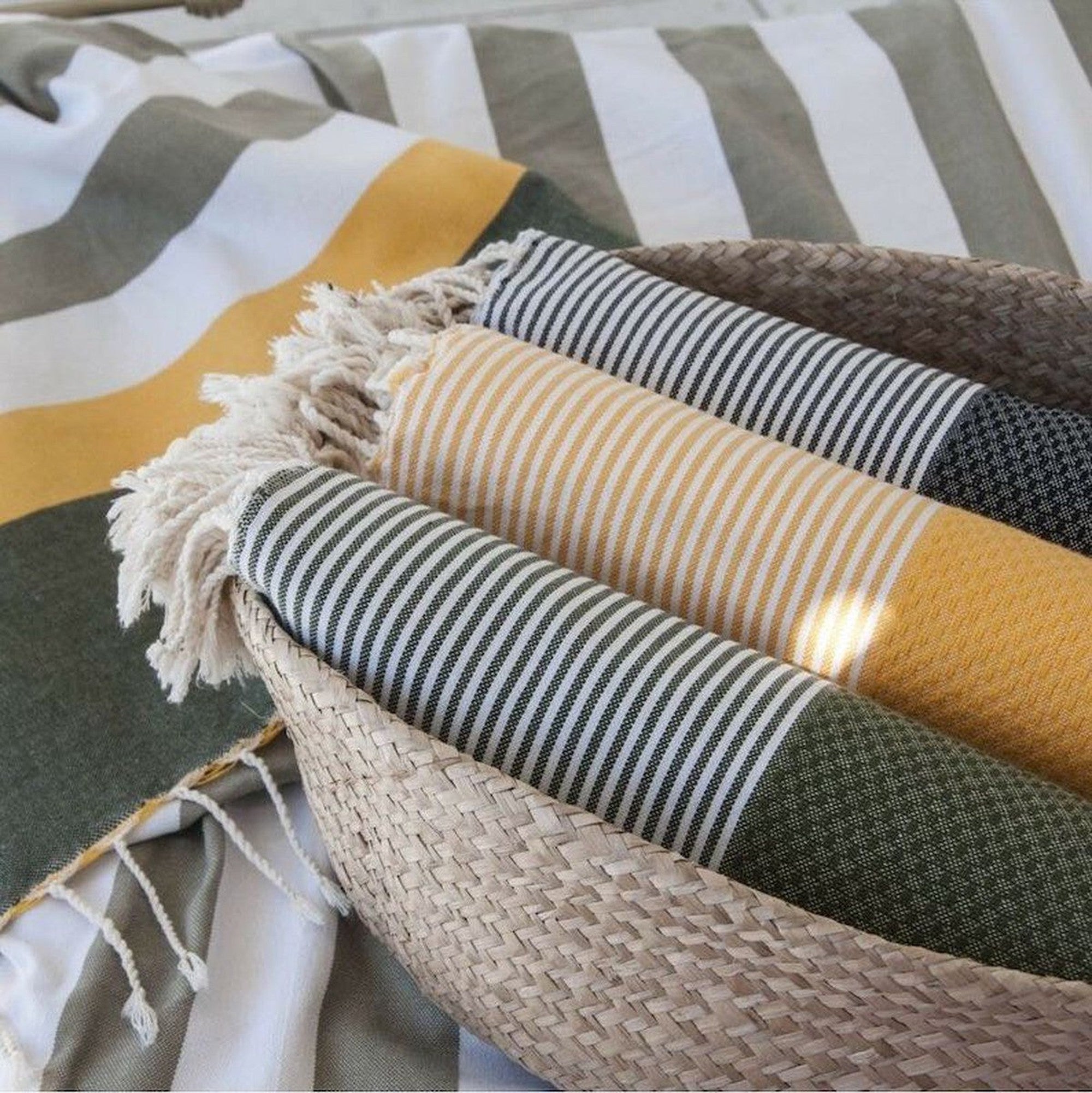 Honeycomb cotton fouta 100x200 IBIZA khaki green