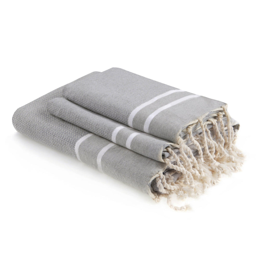 Stockholm Bath Set with 1 Fouta Towel + 2 Cotton Towels - Grey