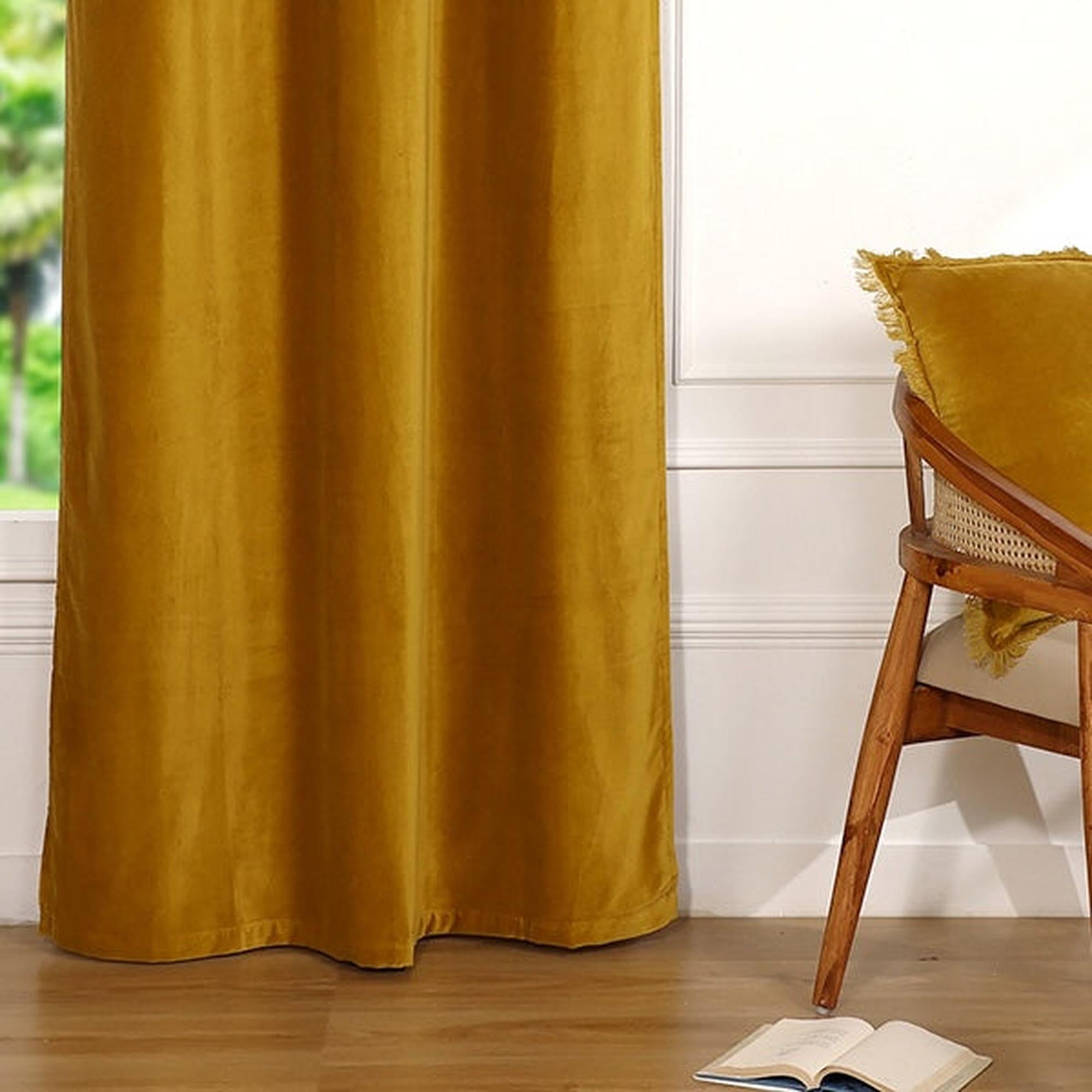 Velvet - Cortina Con Trabillas - Terciopelo De Algodón - Amarillo Mostaza