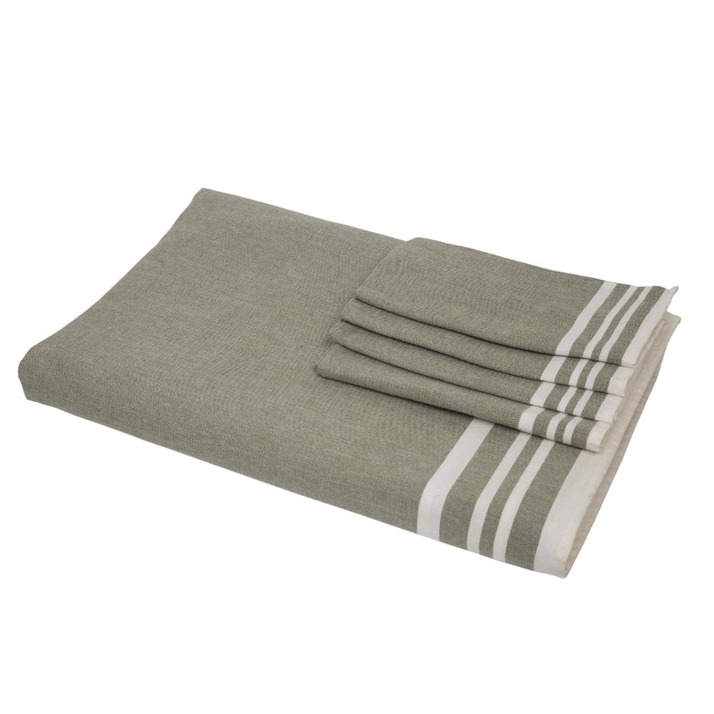 Tablecloth &amp; 10 Cotton Napkins 180x400 - Mahdia - Olive Green