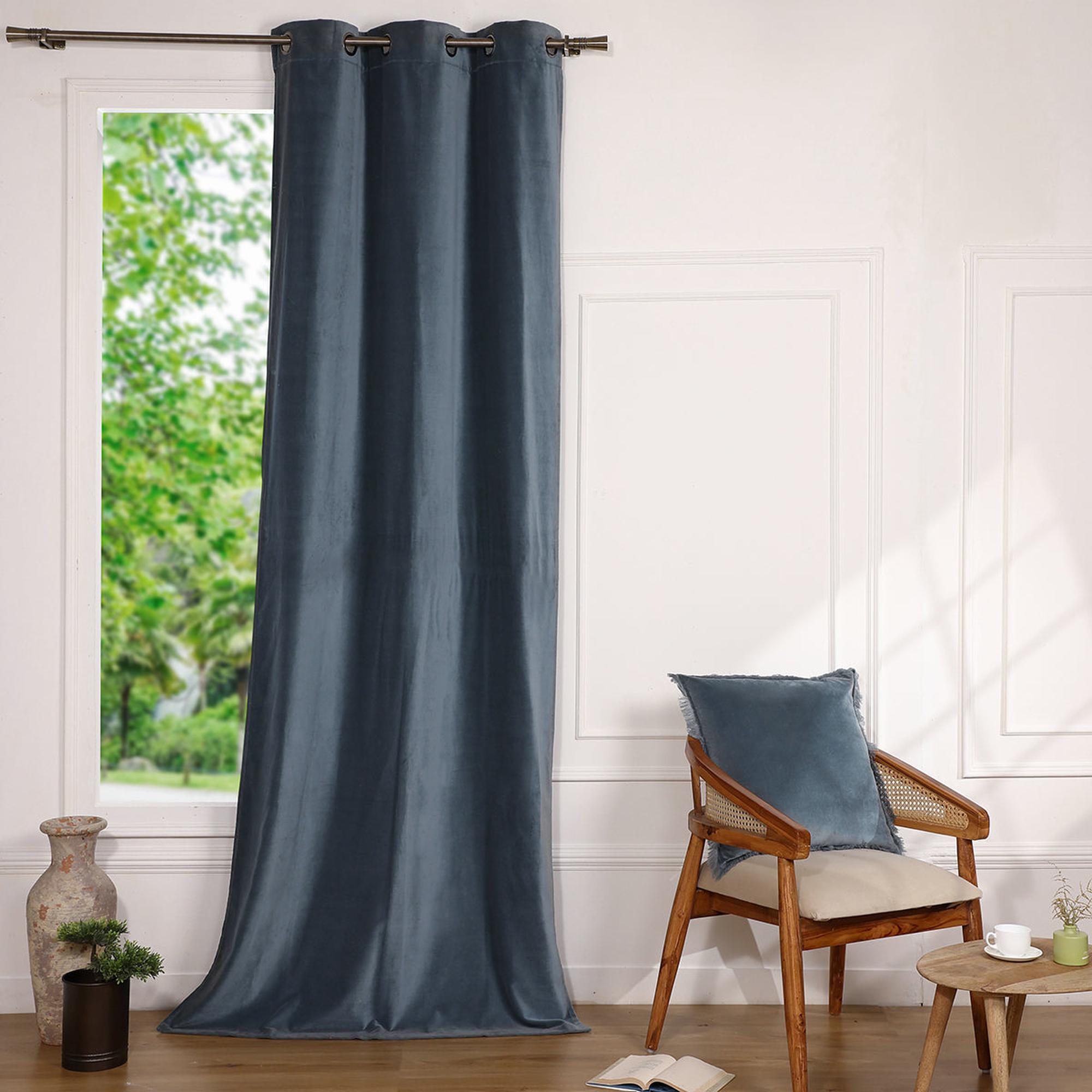 Velvet - Eyelet Curtain - Cotton Velvet - Storm Blue