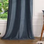 Velvet - Eyelet Curtain - Cotton Velvet - Storm Blue